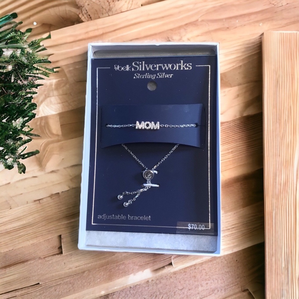 Belk Silverworks Sterling Silver Cubic Zirconia Pavé MOM Adjustable Bracelet